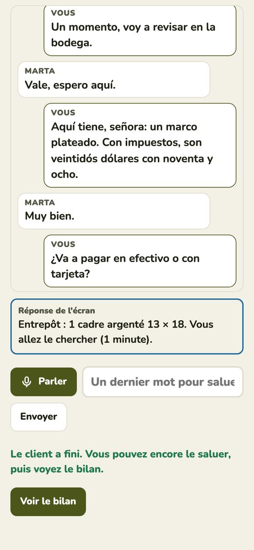 Une visite au magasin : Marta et l'employé