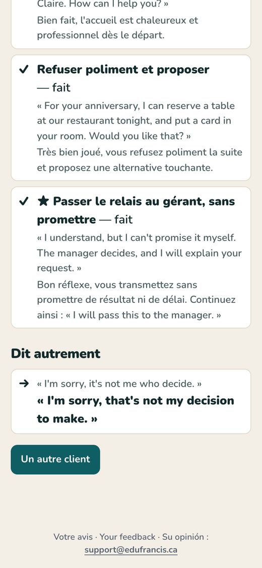 Le bilan de la conversation, geste par geste